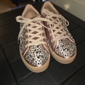 Aldo Rhinestone Pink Satin Sneakers